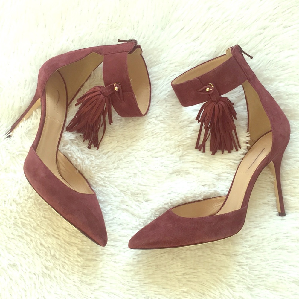 J.Crew Roxie ankle cuff tassel pumps in Cabernet